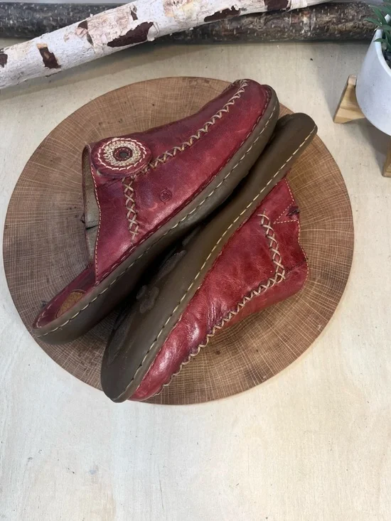 Børn Red Leather Whipstitch Mules Slip On Clogs Women’s Size 9 - Picture 6 of 14